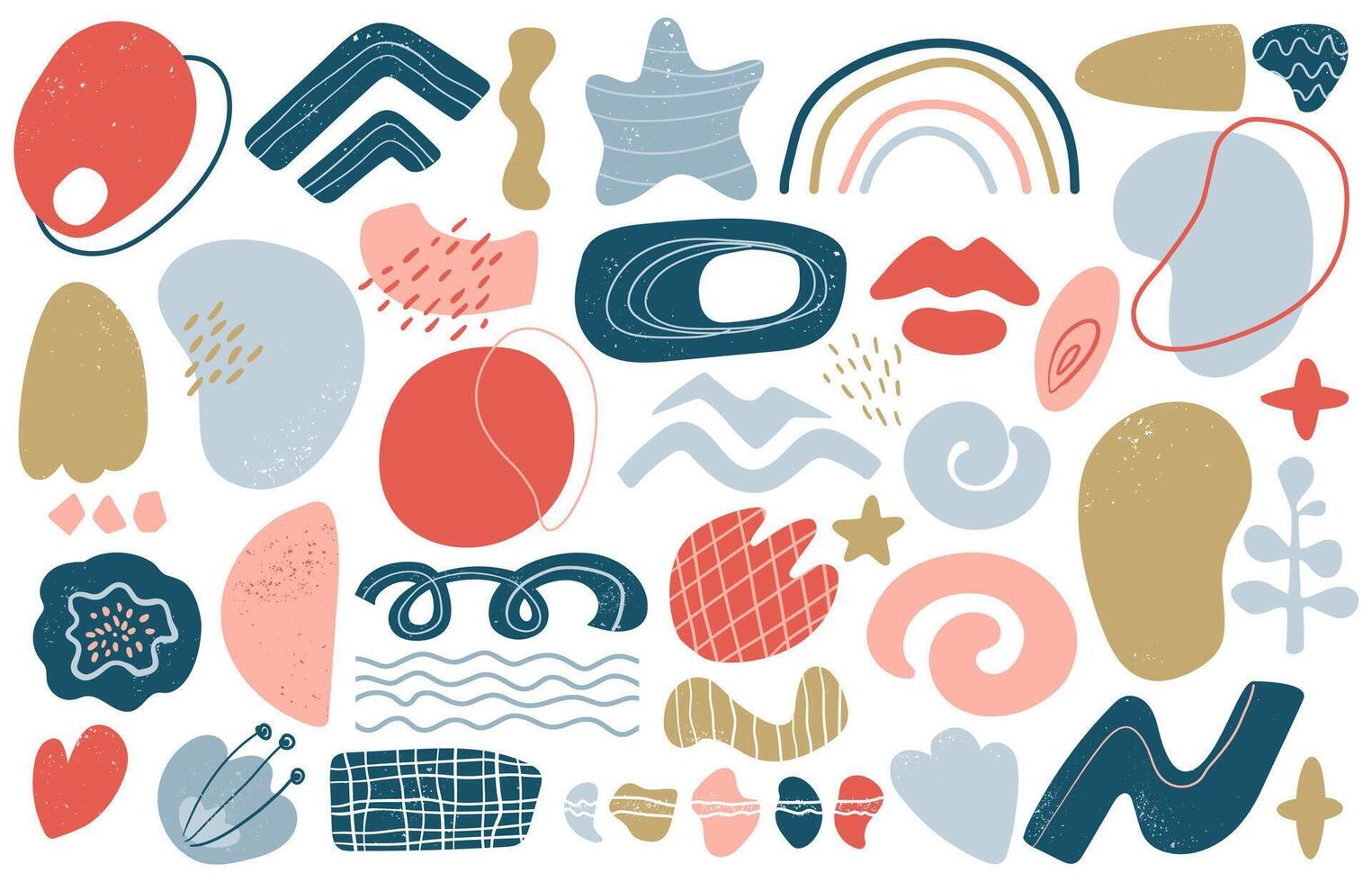 Doodle abstract shapes. Hand drawn trendy modern textured shapes, contemporary artwork stamp, doodle graphic elements vector illustration set
