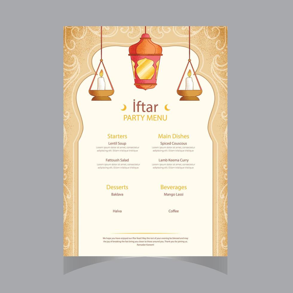 vector flat iftar vertical menu template Ramadan menu template in Blue islamic background design. Also good template for restaurant menu design.