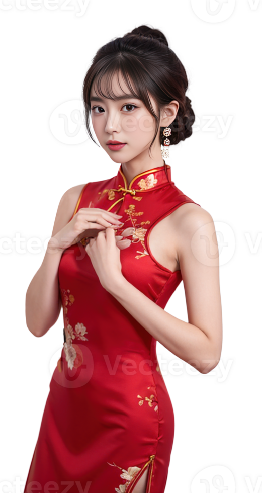 AI generated Women Cheongsam dress, Chinese New Year, PNG Transparent background, AI Generative