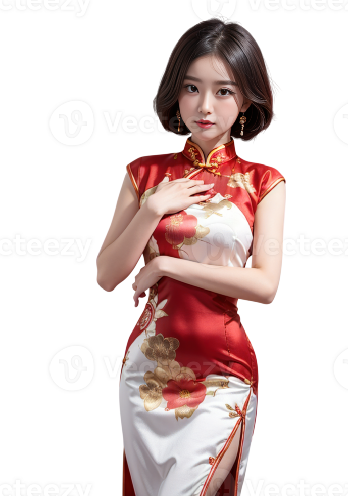 AI generated Women Cheongsam dress, Chinese New Year, PNG Transparent background, AI Generative