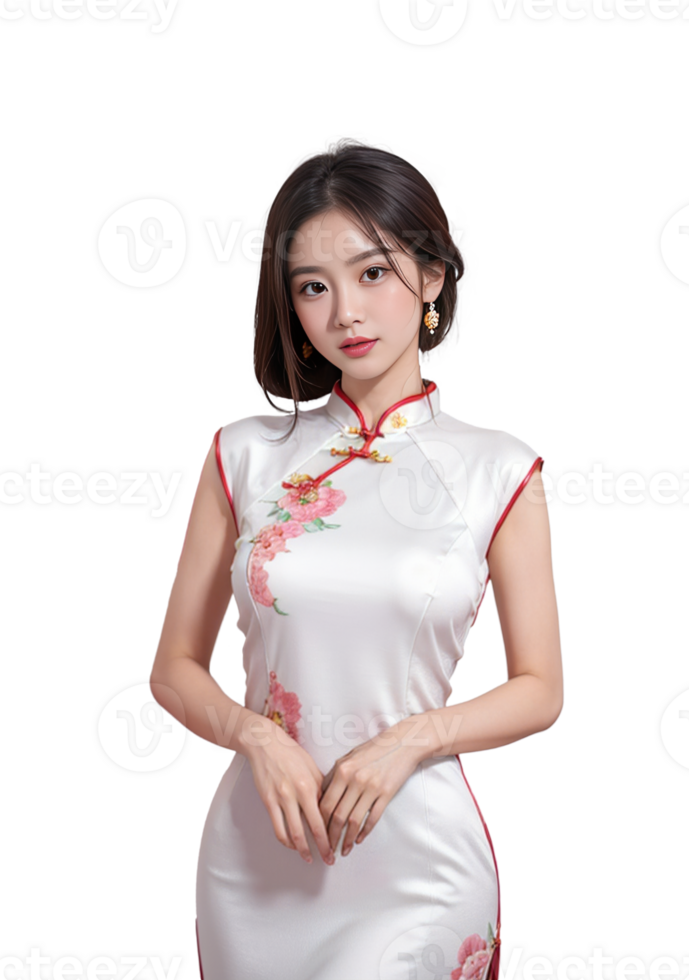AI generated Women Cheongsam dress, Chinese New Year, PNG Transparent background, AI Generative