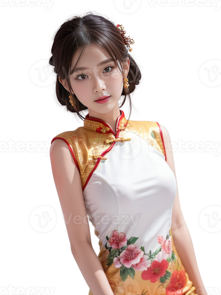 ai generiert Frauen cheongsam Kleid, Chinesisch Neu Jahr, png transparent Hintergrund, ai generativ