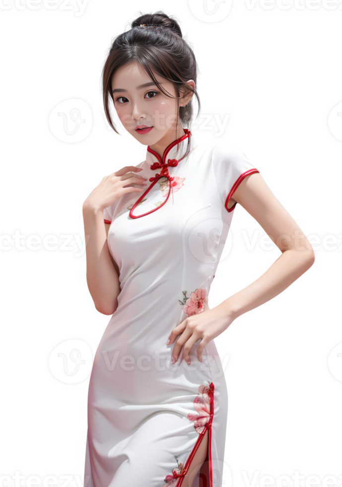 AI generated Women Cheongsam dress, Chinese New Year, PNG Transparent background, AI Generative