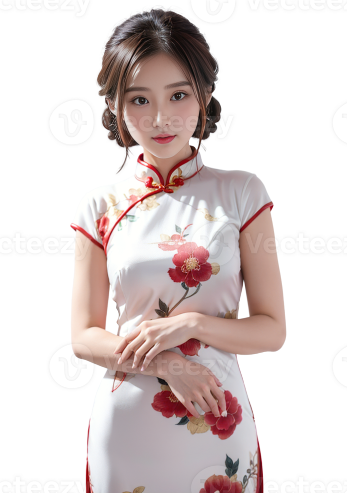 AI generated Women Cheongsam dress, Chinese New Year, PNG Transparent background, AI Generative