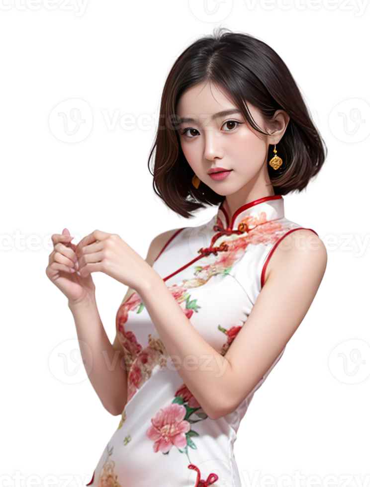 AI generated Women Cheongsam dress, Chinese New Year, PNG Transparent background, AI Generative