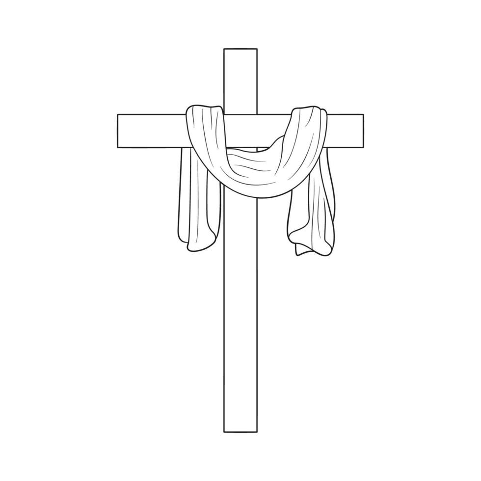 Holy Cross of Jesus Christ with Mantle Vector Illustration Outline Monochrome