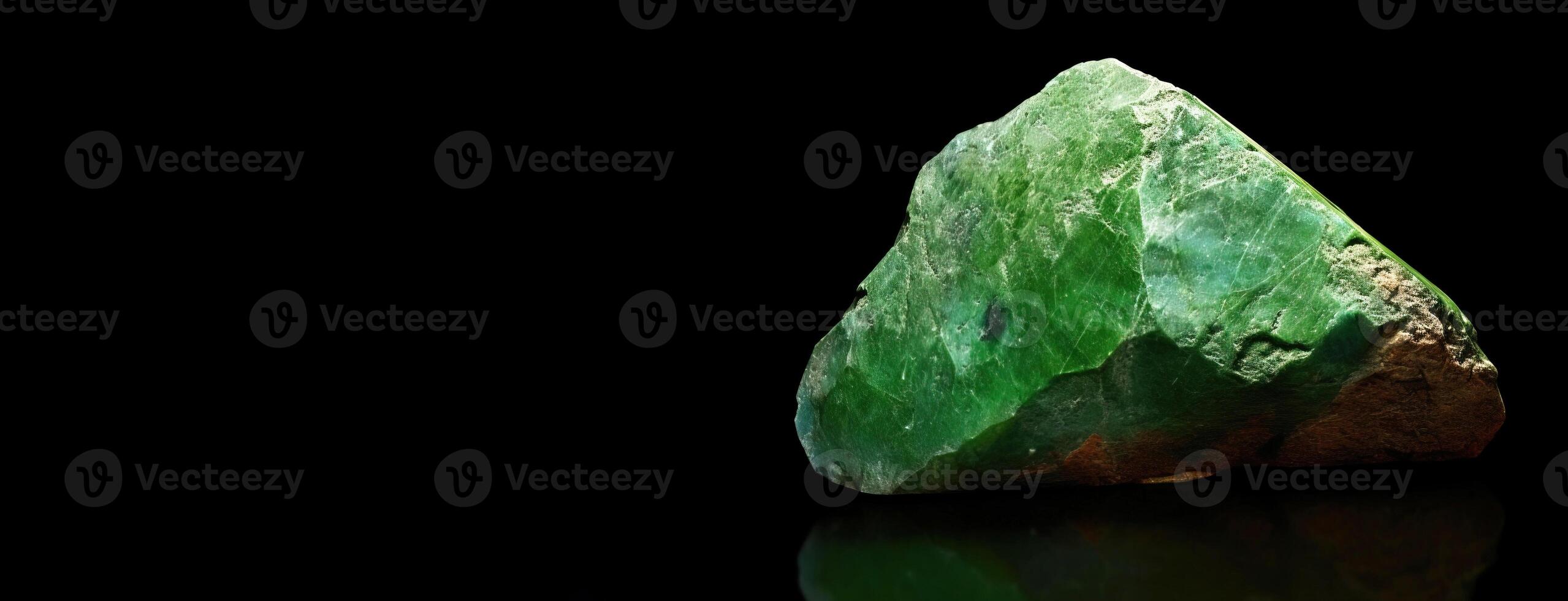 AI generated Garnierite is rare precious natural stone on black background. AI generated. Header banner mockup with space. photo