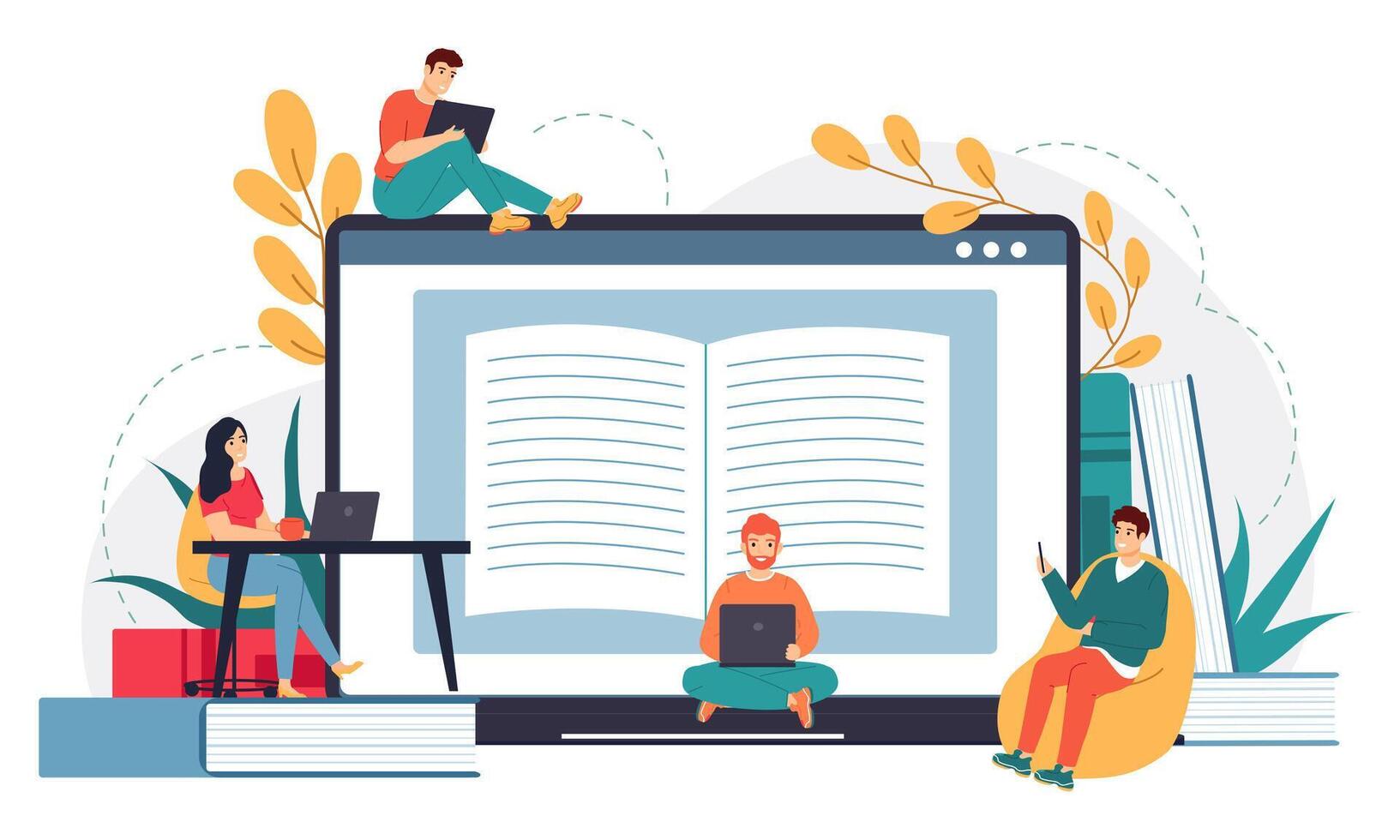 Online business school. Distance education, web courses or tutorials, e-learning, business meeting or online video conference vector illustration