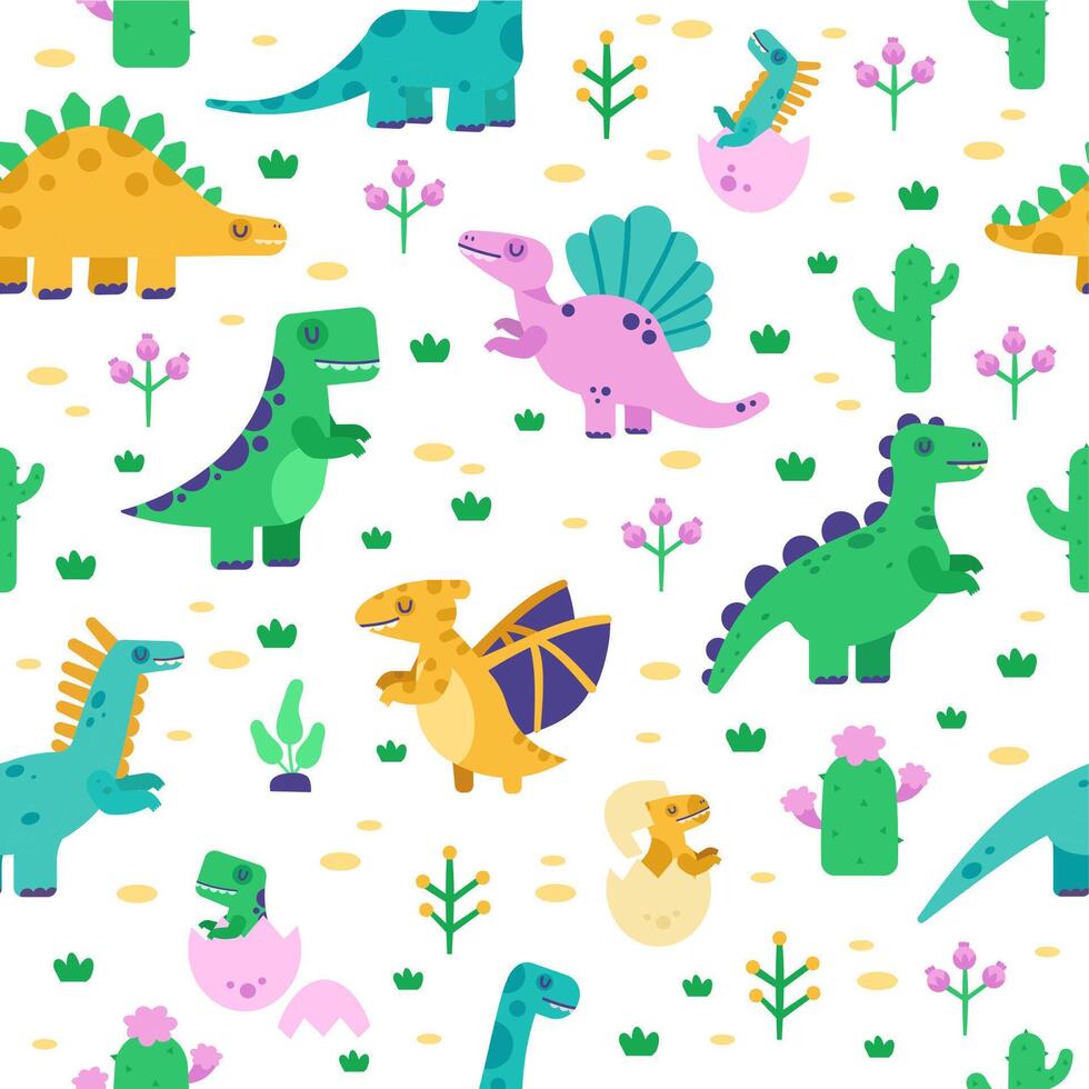 dinosaurio modelo. linda dino garabatear patrón, dinosaurios mano dibujado tiranosaurio, pterodáctilo fondo, jurásico parque vector sin costura ilustración