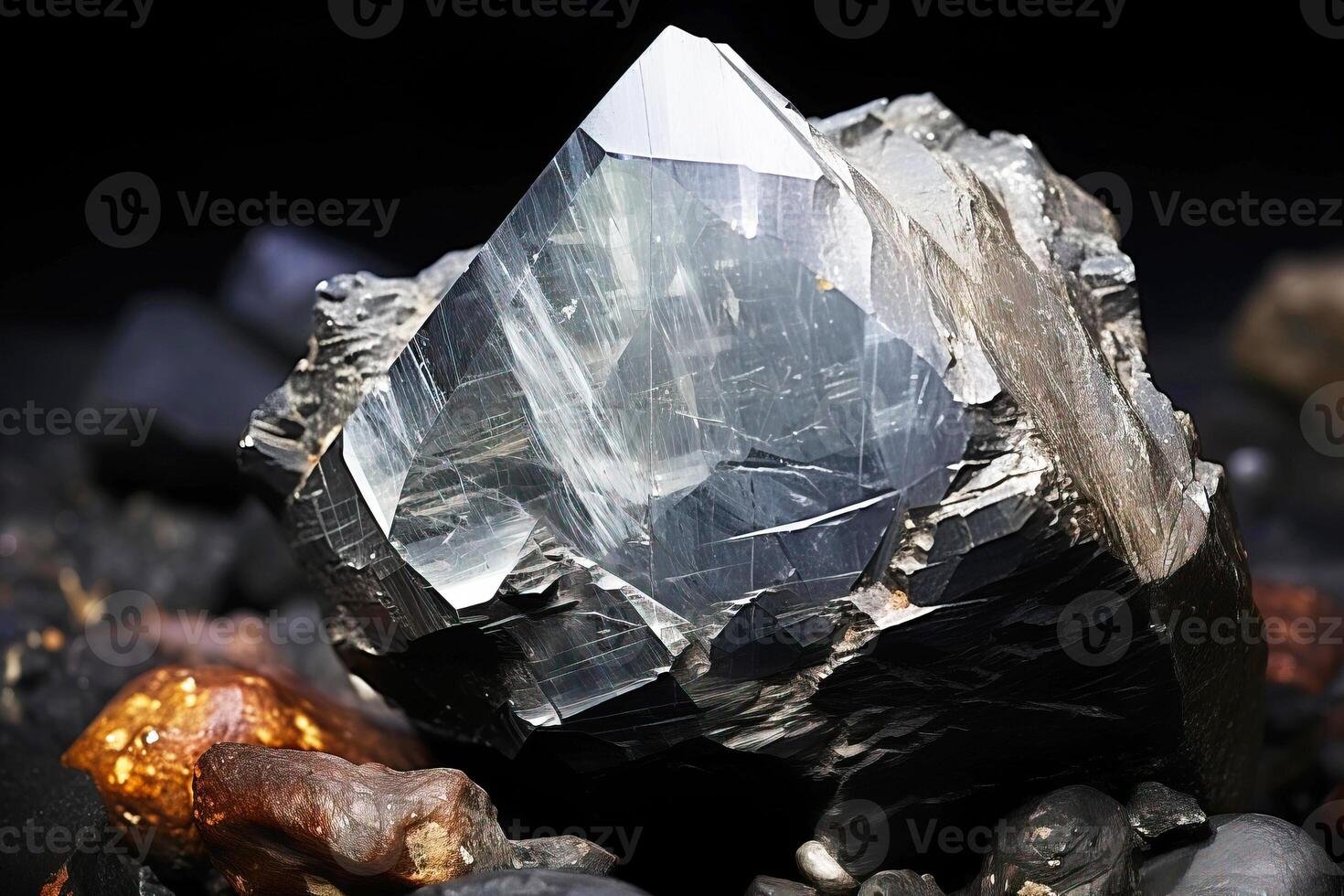 AI generated Anglesite is a rare precious natural stone on a black background. AI generated. Header banner mockup with space. photo
