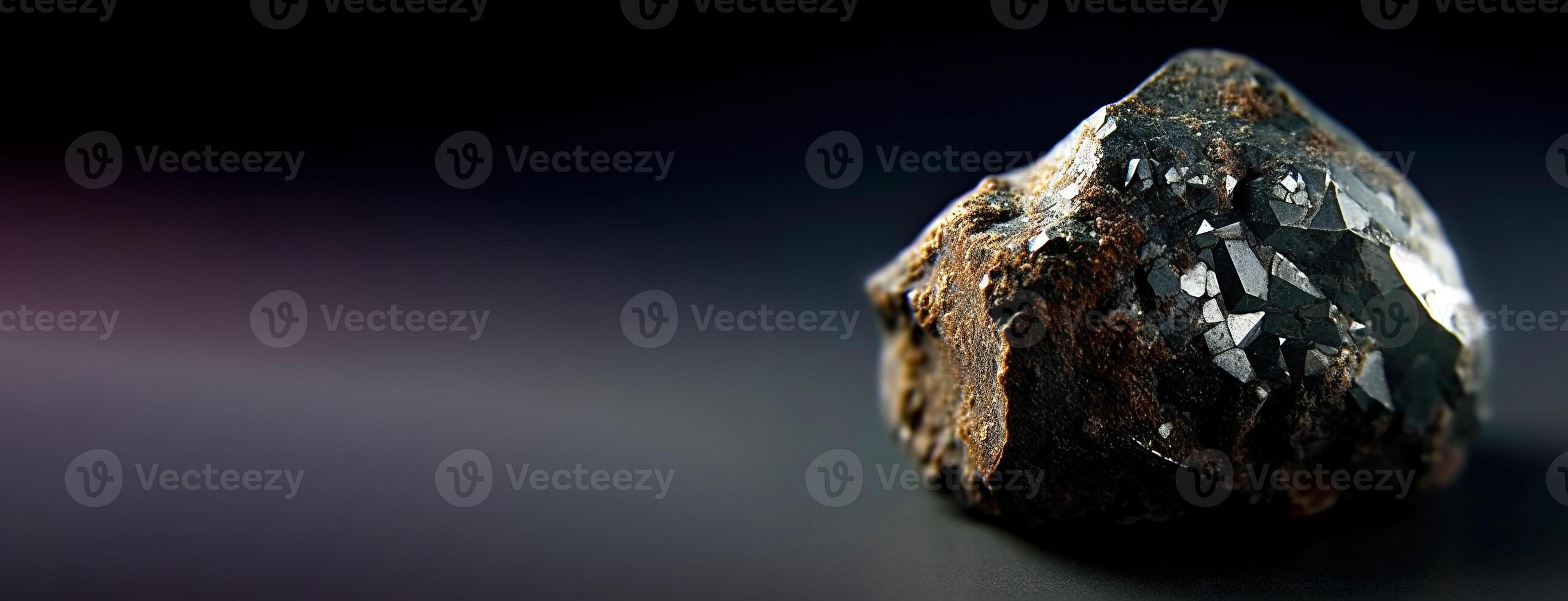 AI generated Jacobsite is rare precious natural stone on black background. AI generated. Header banner mockup with space. photo