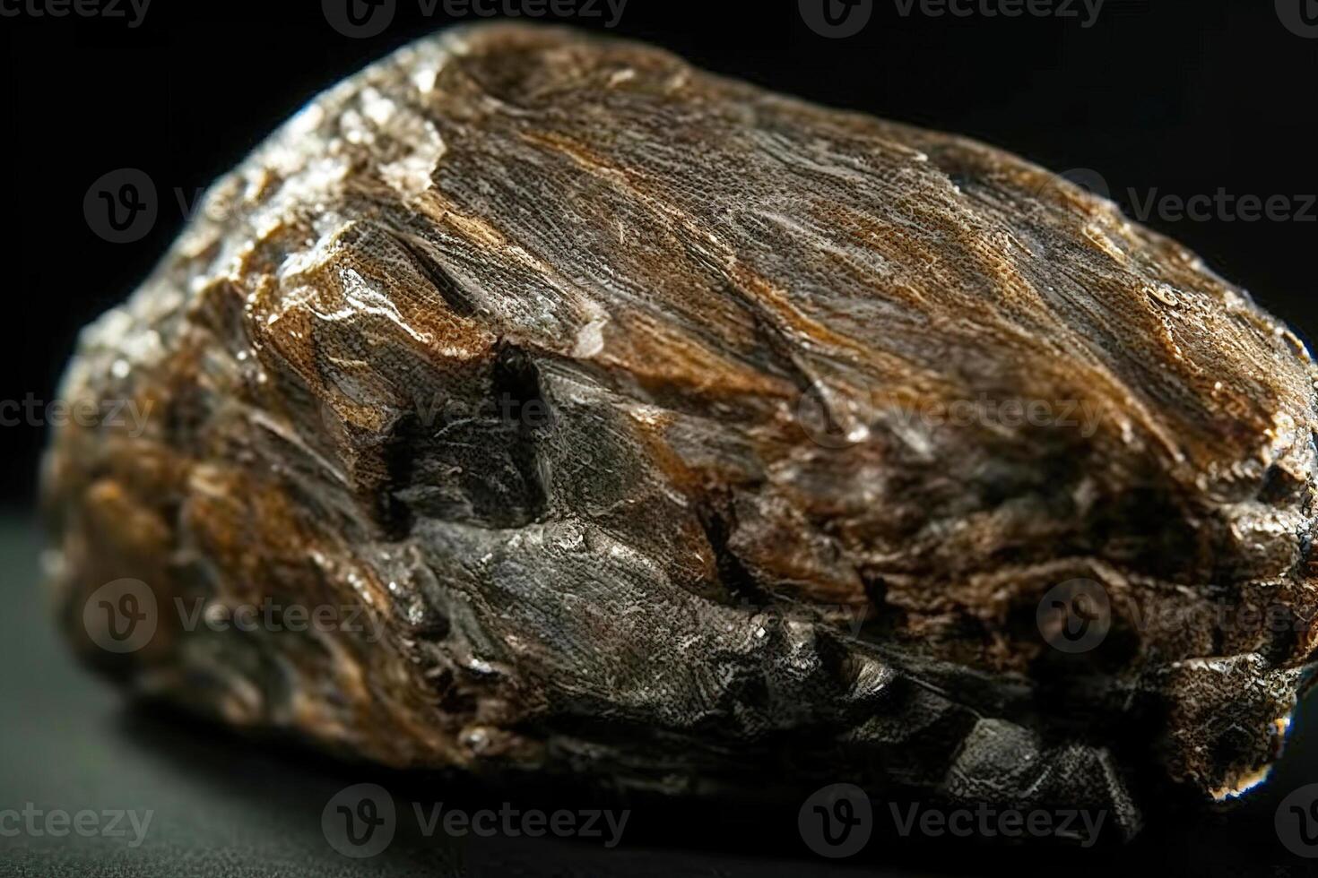 AI generated Bronzite is a rare precious natural stone on a black background. AI generated. Header banner mockup with space. photo
