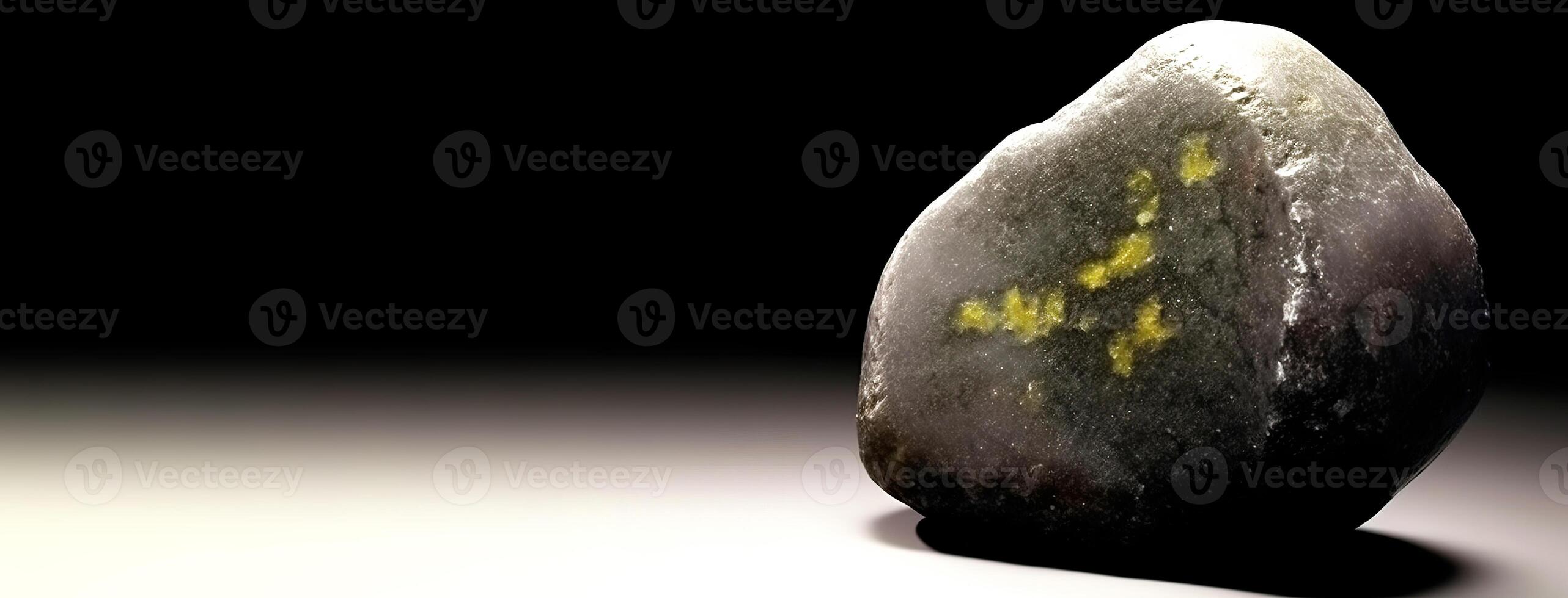 AI generated Haiweeite is rare precious natural stone on black background. AI generated. Header banner mockup with space. photo
