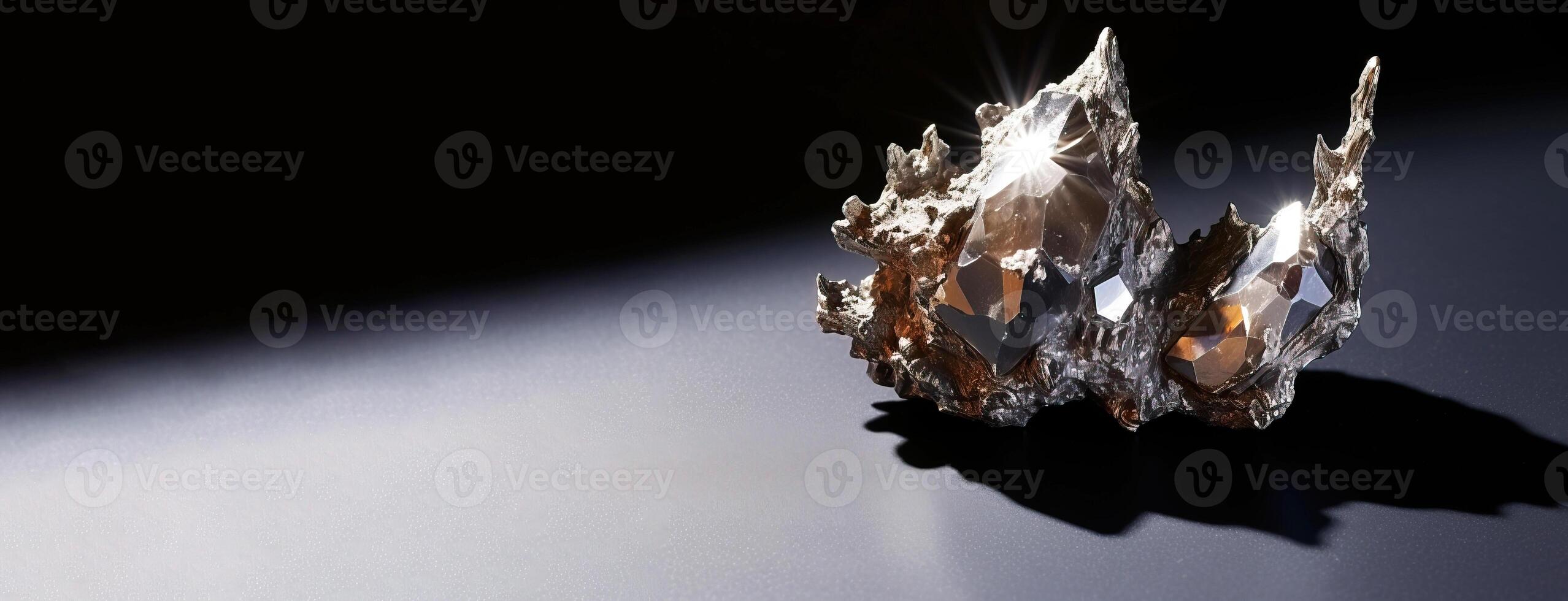 AI generated Palladium is a rare precious natural stone on a black background. AI generated. Header banner mockup with space. photo