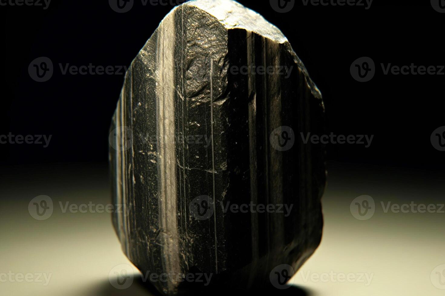 AI generated Hornblende is rare precious natural stone on black background. AI generated. Header banner mockup with space. photo