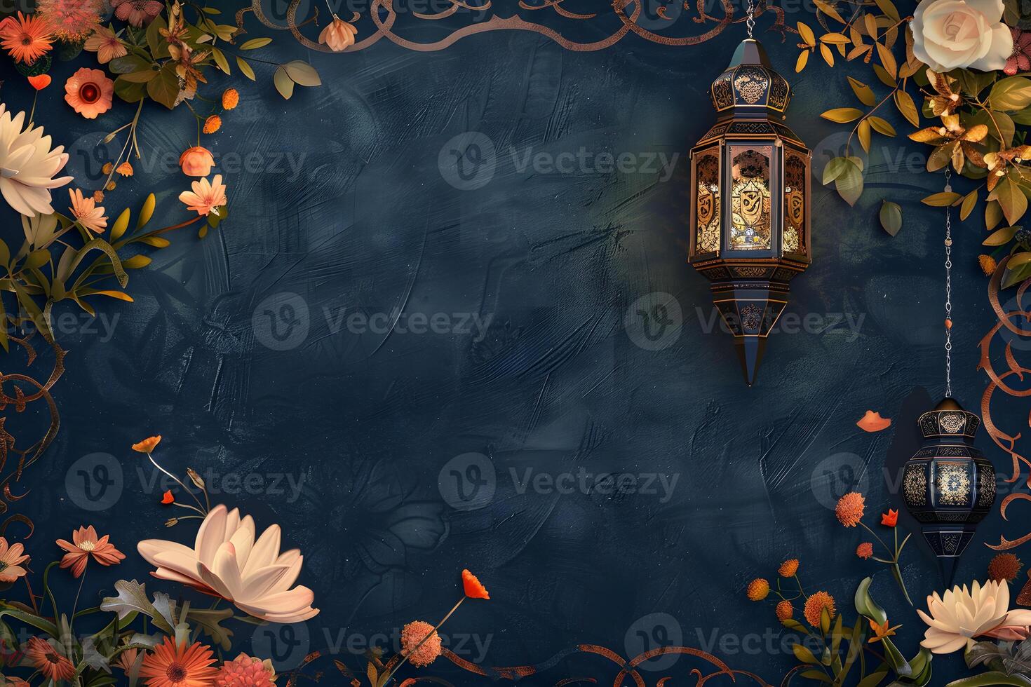 AI generated Islamic ramadan background with botanical and floral elements photo