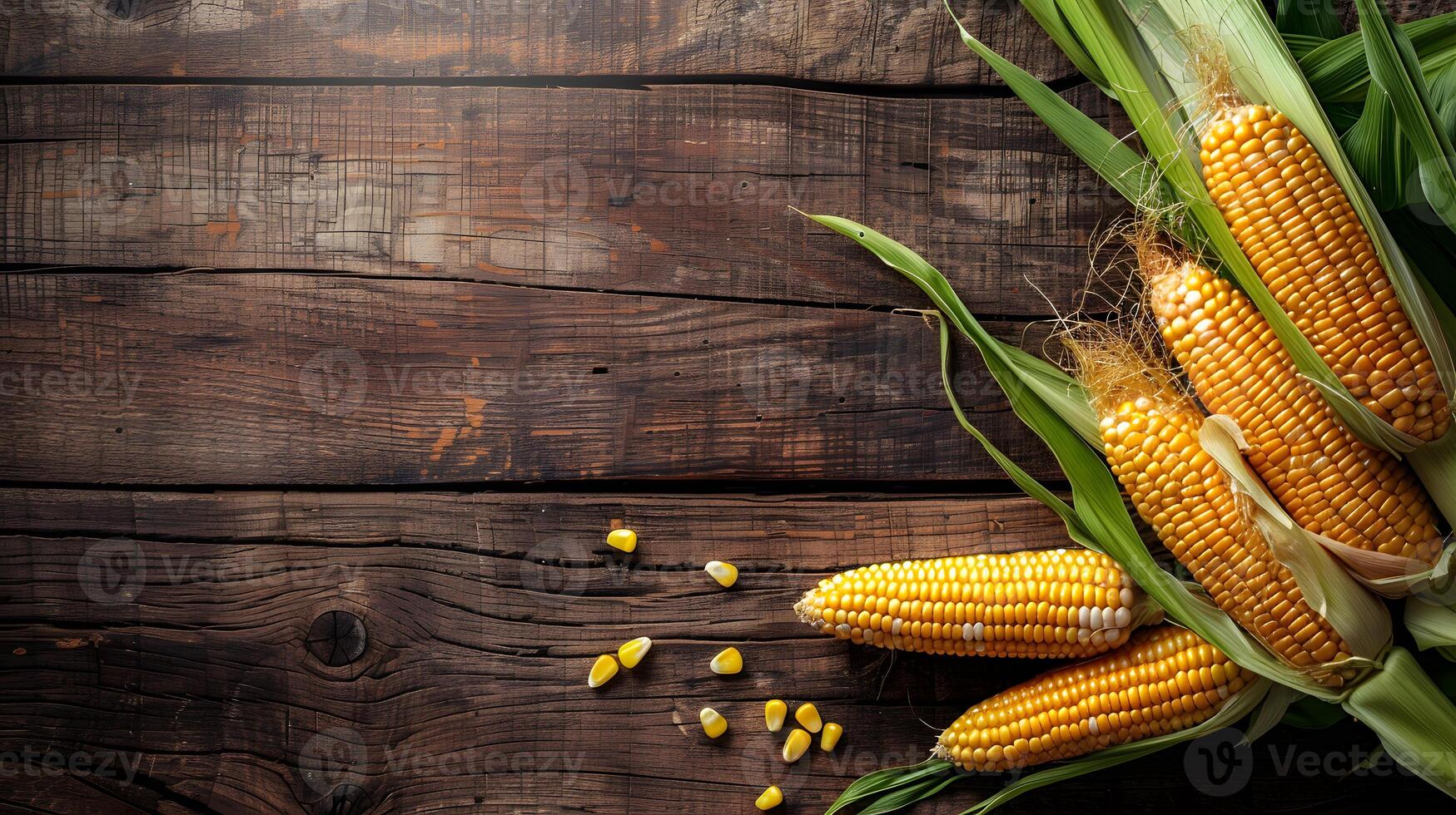 AI generated collection of corns on wooden table photo