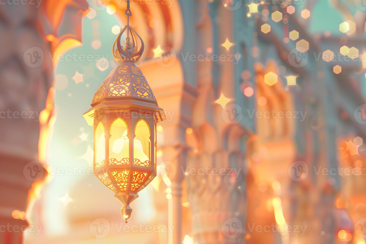 AI generated Beautiful islamic background with soft color and bokeh background photo