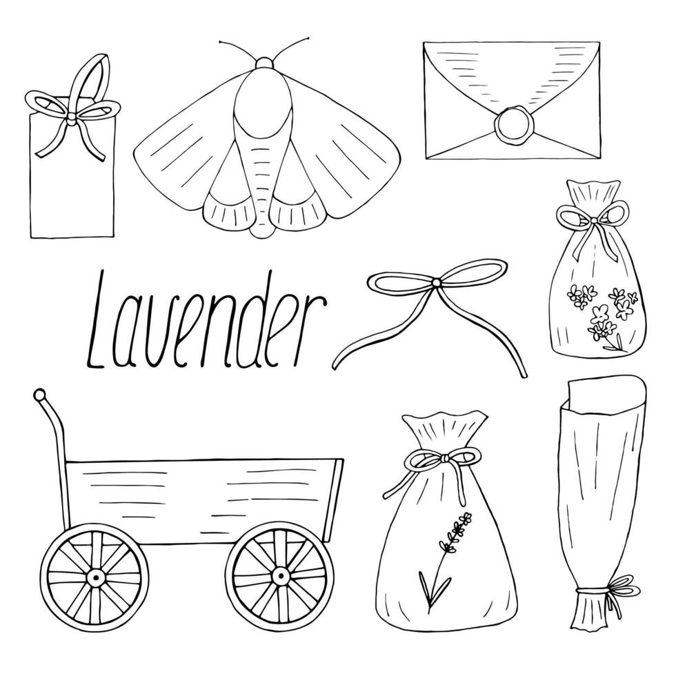 Lavender aesthetic set, vector floral hand drawn bundle isolated elements for design on white background