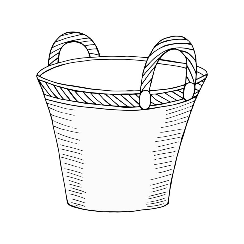 Wicker basket hand drawn vector isolated black element for design on white background