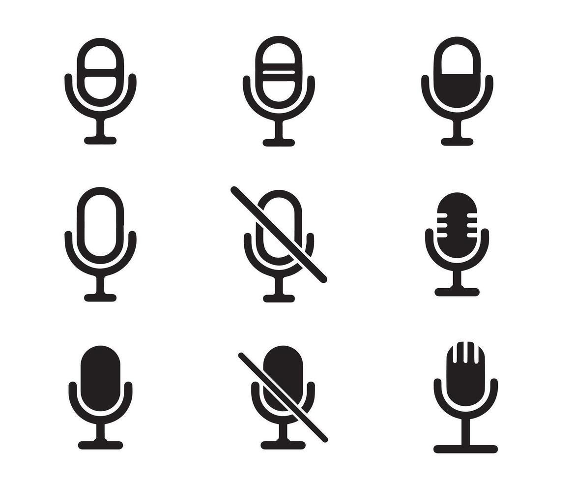 conjunto de micrófono iconos micrófono logo diseño podcast con micrófono logo. vector