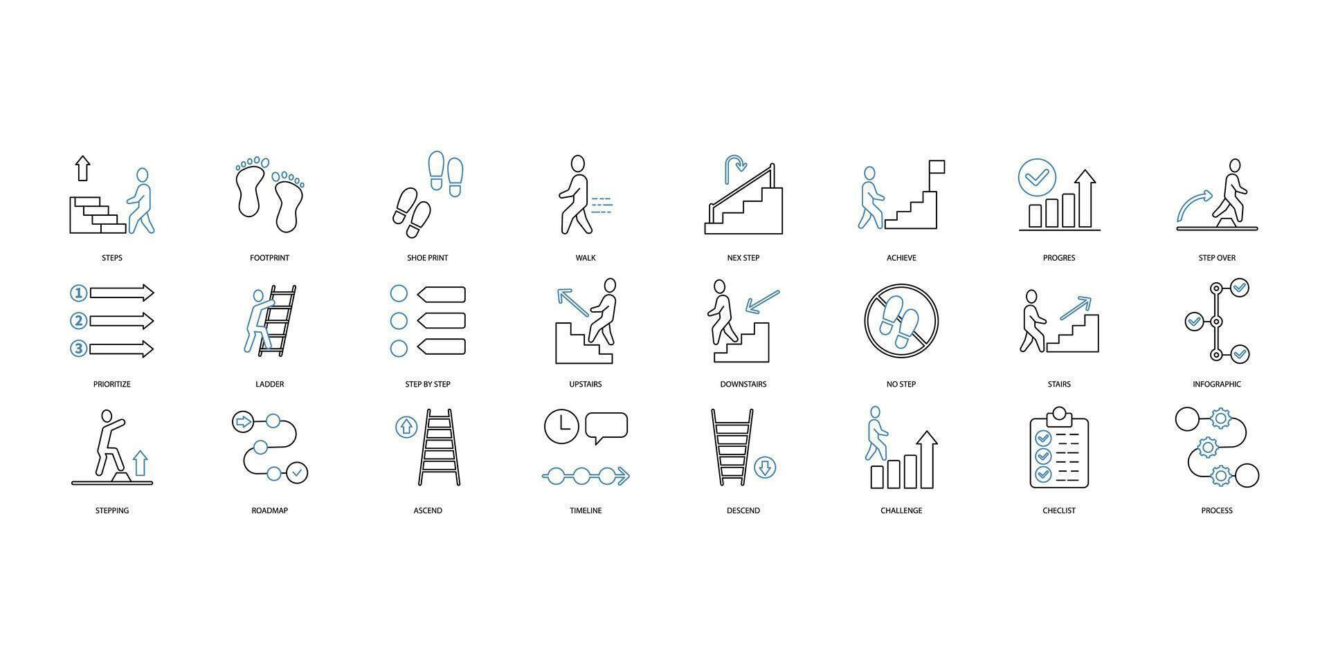 Steps icons set. Set of editable stroke icons.Vector set of Steps vector