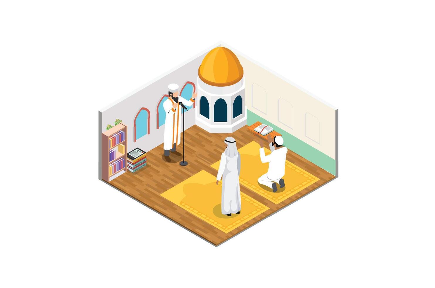 isometric praying in the mosque vector