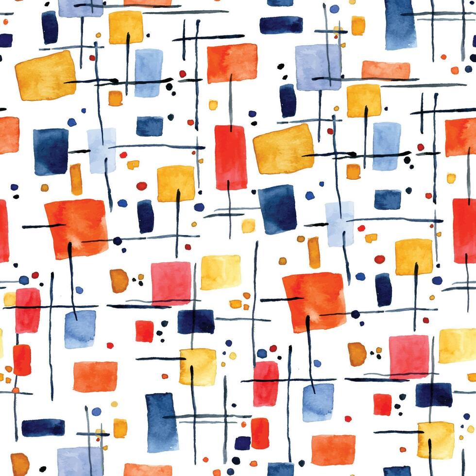 watercolor seamless pattern with abstract squares and spots. style modern art vector