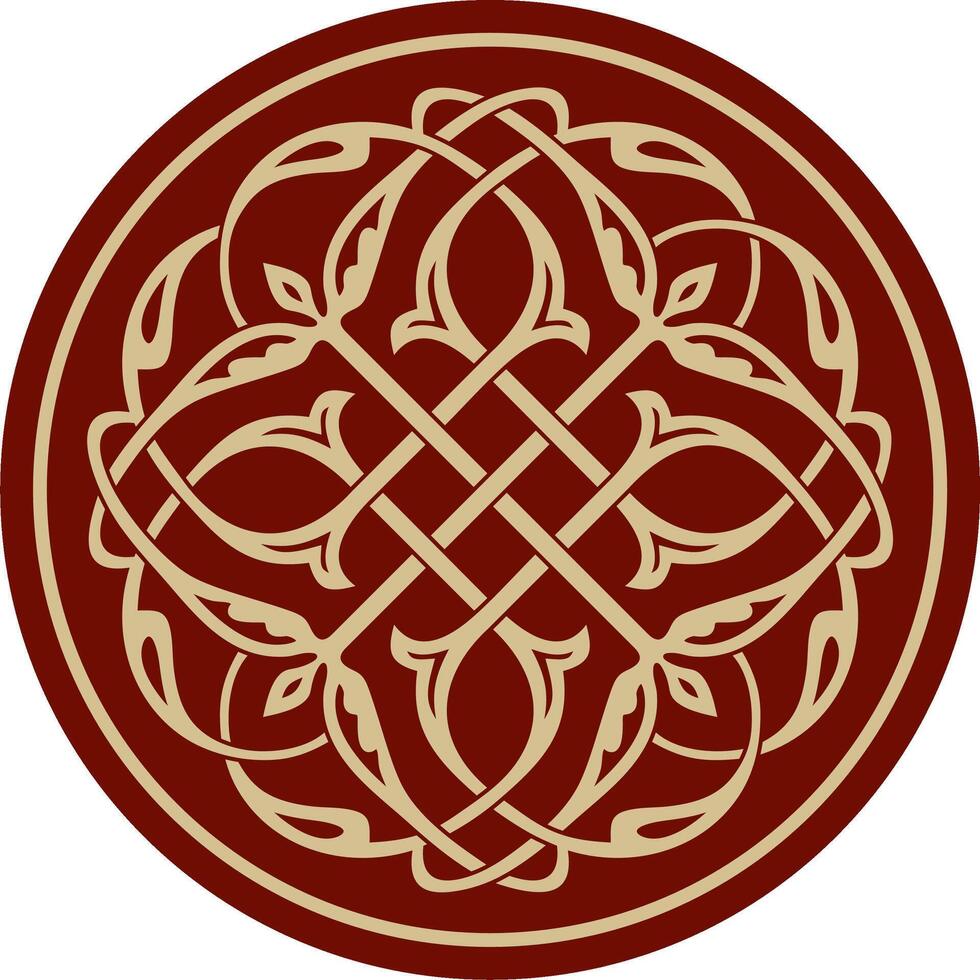 vector rojo redondo bizantino ornamento, nudo, rosetón. circulo griego