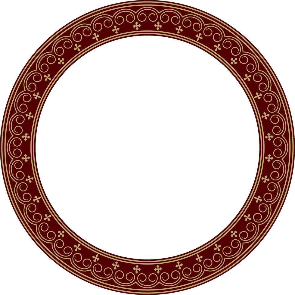 Vector golden and red round Yakut ornament. Endless circle, border, frame of the northern peoples of the Far East
