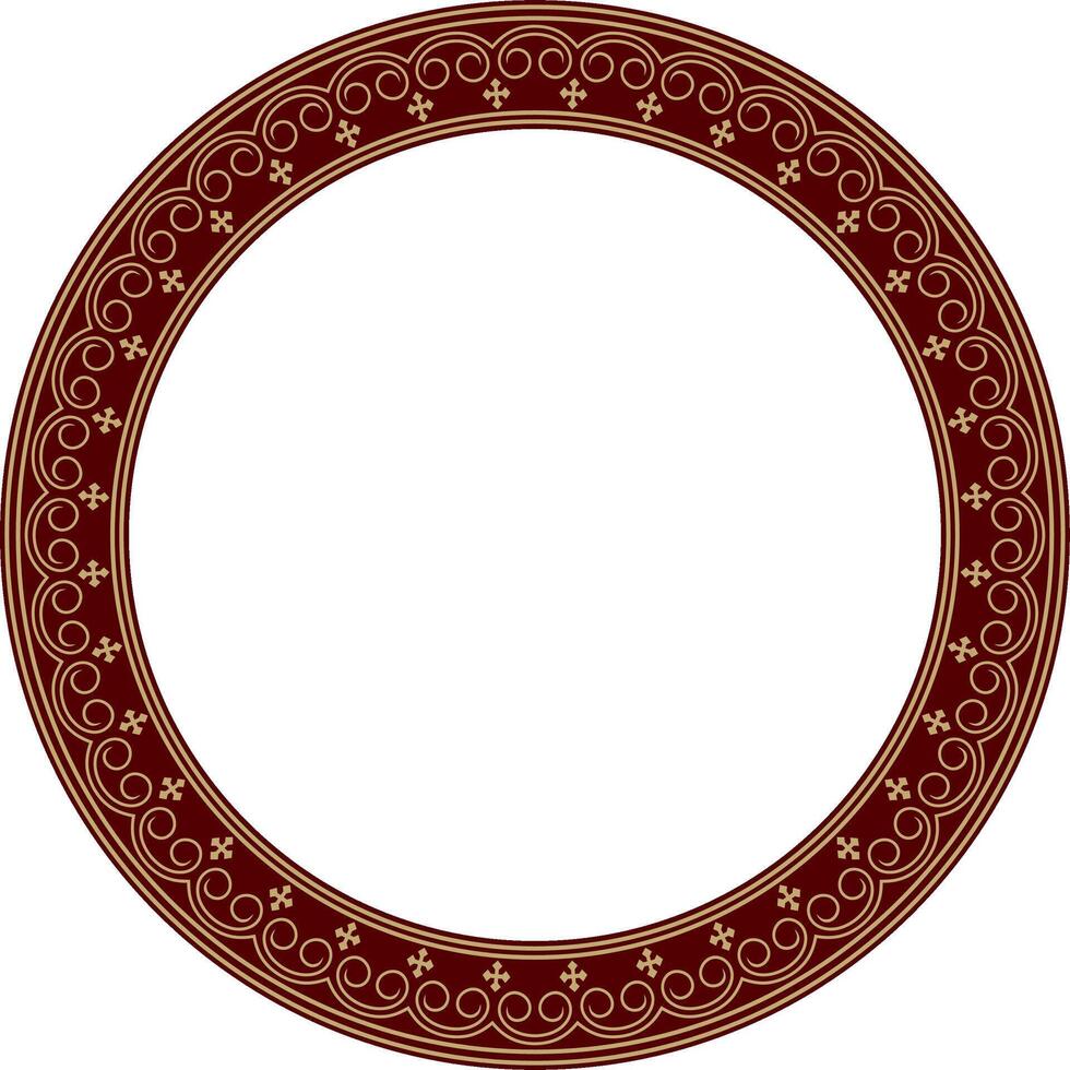 Vector golden and red round Yakut ornament. Endless circle, border, frame of the northern peoples of the Far East