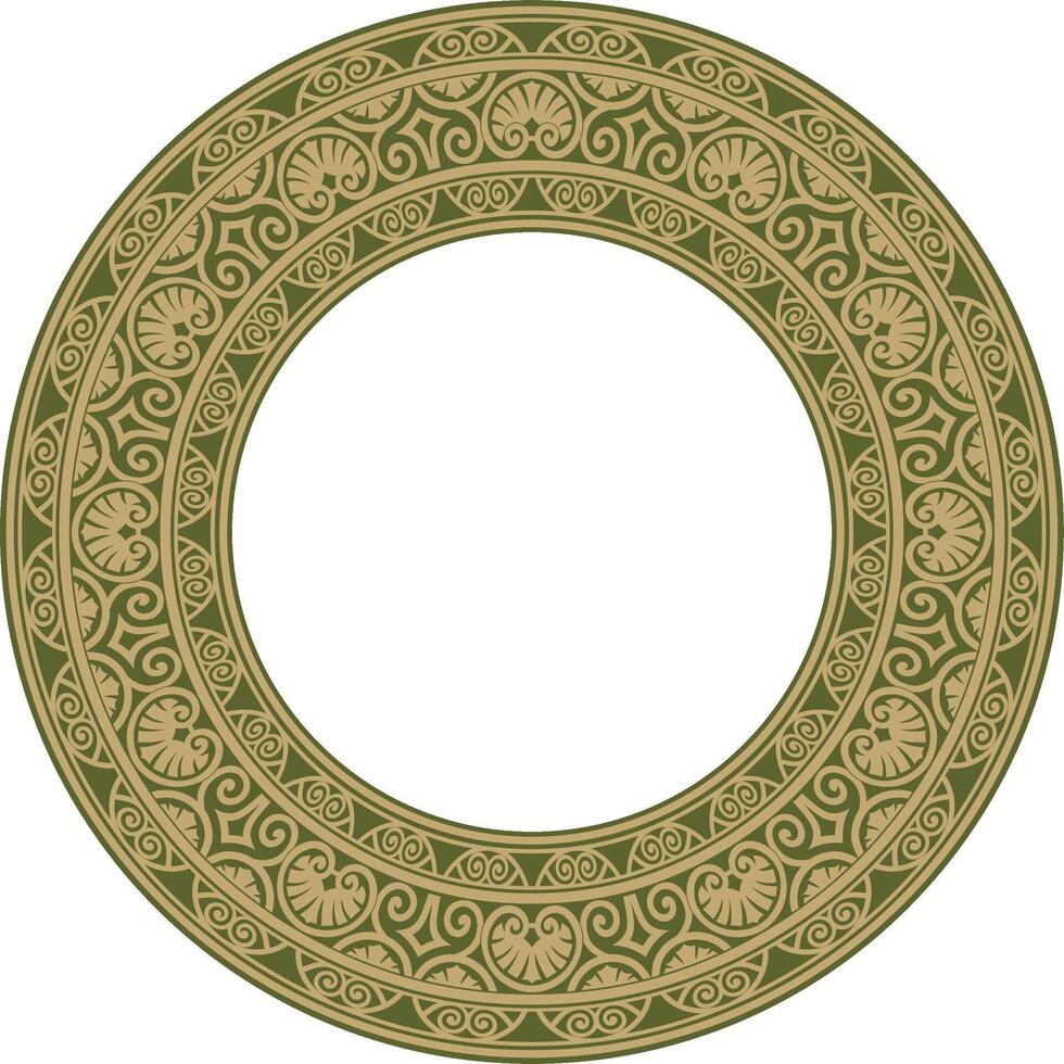 Vector gold and green round classic renaissance ornament. Circle, ring european border, revival style frame