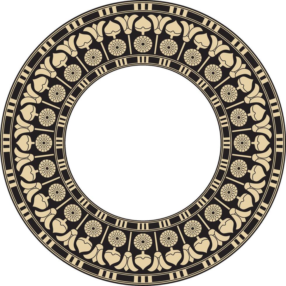 Vector golden and black round Egyptian ornament. Endless Circle, Ring of Ancient Egypt. Geometric African frame