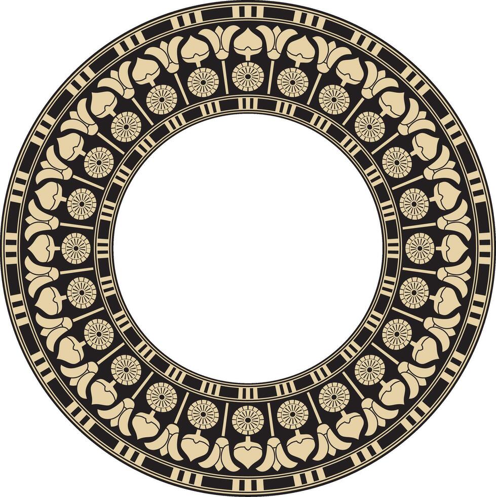 Vector golden and black round Egyptian ornament. Endless Circle, Ring of Ancient Egypt. Geometric African frame