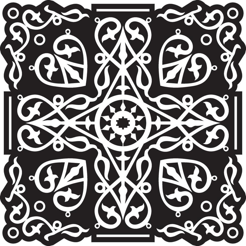 Vector monochrome Yakut amulet. Ornaments of the peoples of the Far North, Siberia, tundra, taiga