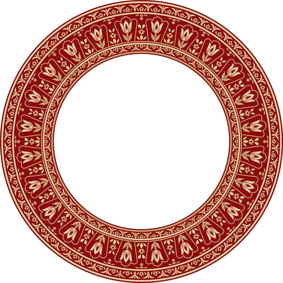 Vector gold with red round Turkish ornament. Ottoman circle, ring, frame