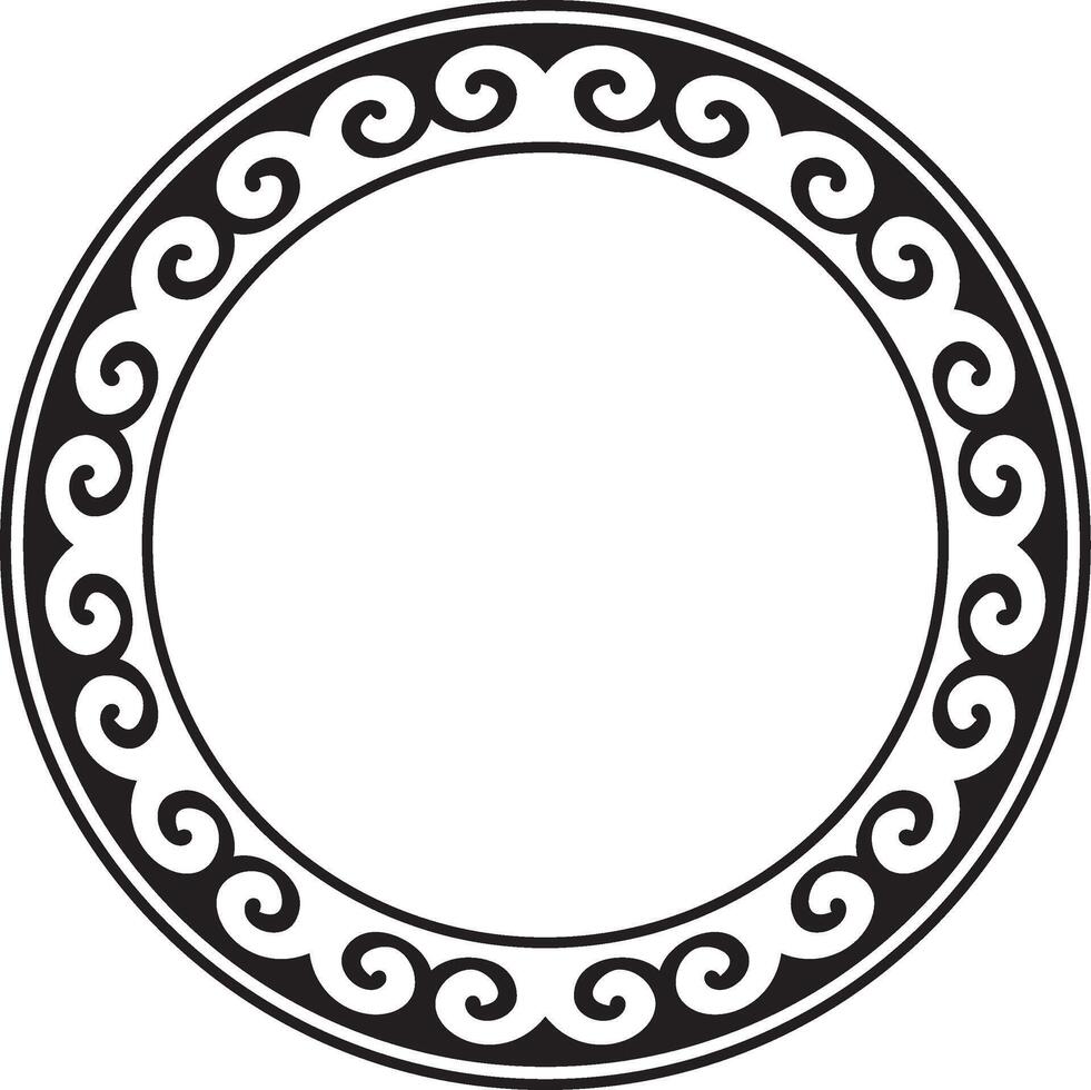 Vector black monochrome round Kazakh national ornament. Ethnic pattern of the peoples of the Great Steppe, Mongols, Kyrgyz, Kalmyks, Buryats. circle, frame border