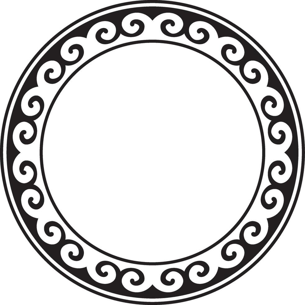 Vector black monochrome round Kazakh national ornament. Ethnic pattern of the peoples of the Great Steppe, Mongols, Kyrgyz, Kalmyks, Buryats. circle, frame border