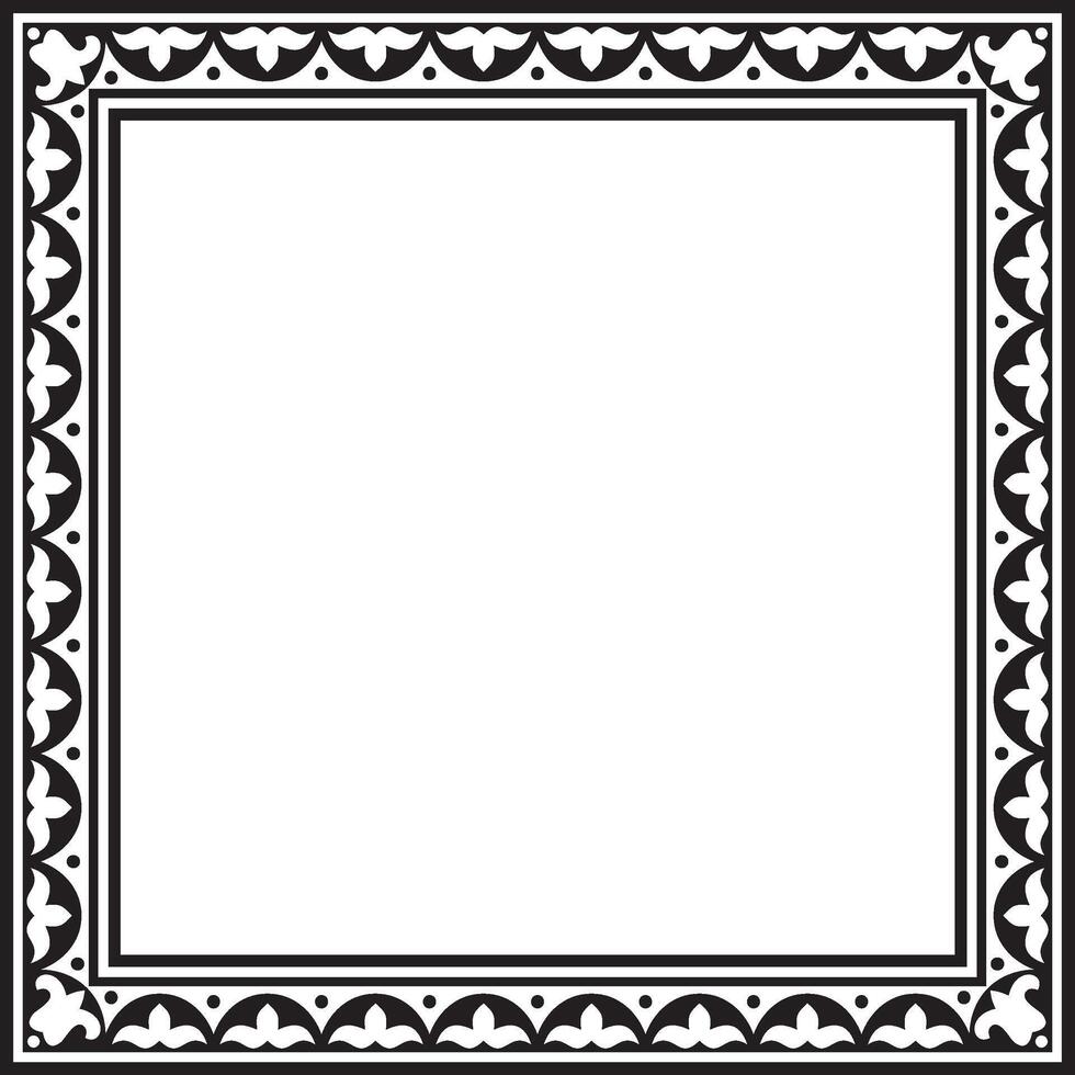 Vector black monochrome square Kazakh national ornament. Ethnic pattern of the peoples of the Great Steppe, .Mongols, Kyrgyz, Kalmyks, Buryats. Square frame border