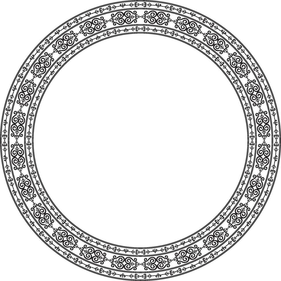 Vector monochrome black round Yakut ornament. Endless circle, border, frame of the northern peoples of the Far East