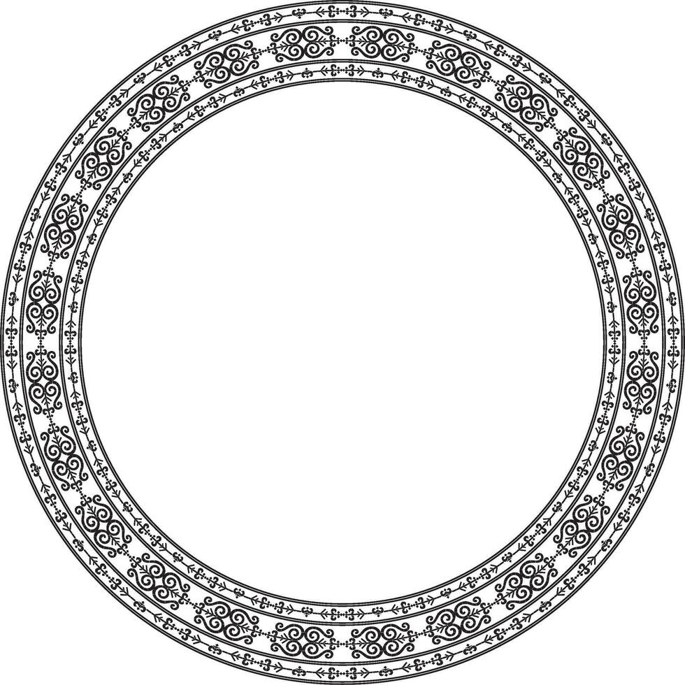 Vector monochrome black round Yakut ornament. Endless circle, border, frame of the northern peoples of the Far East