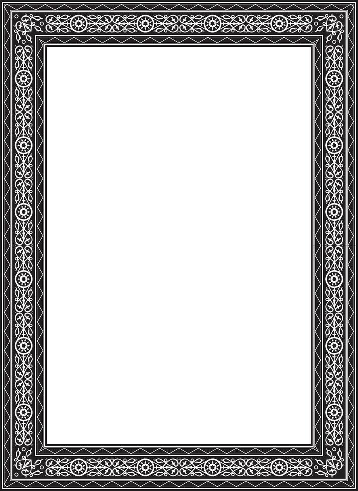 Vector monochrome black square Yakut ornament. An endless rectangular border, a frame of the northern peoples of the Far East