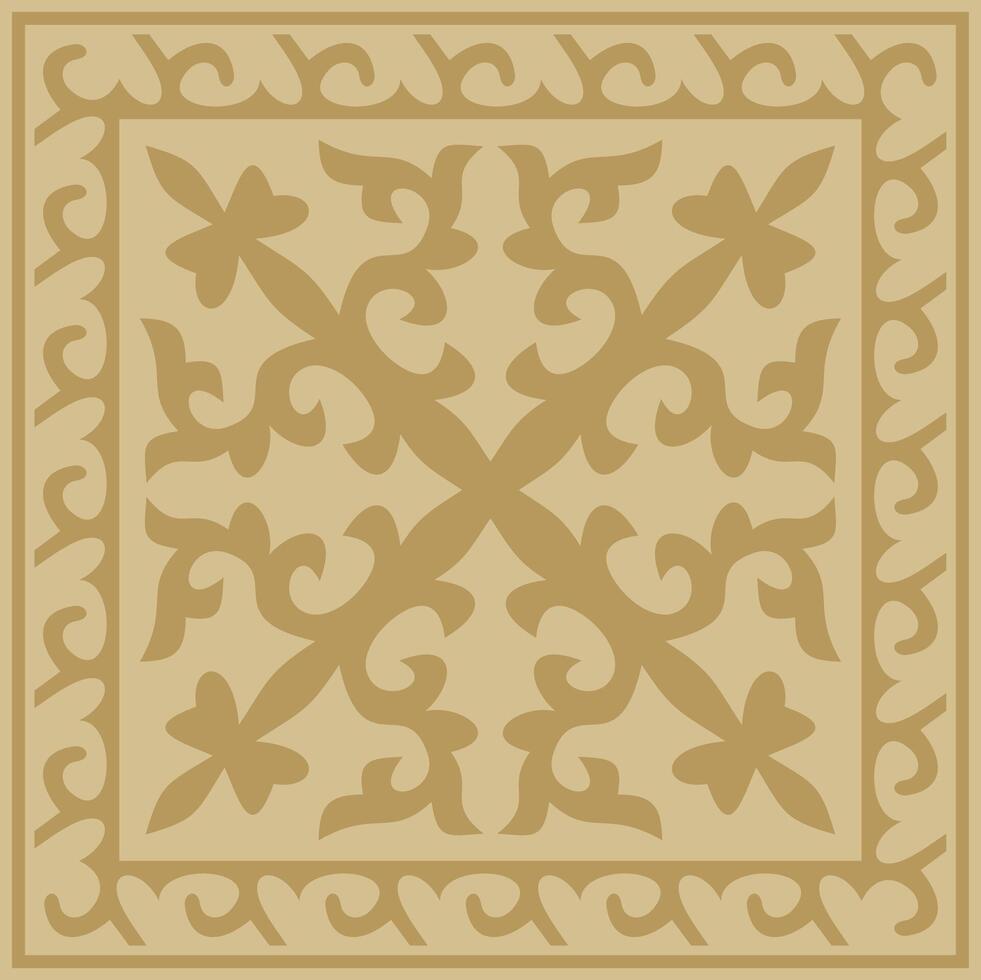 vector dorado cuadrado kazakh nacional ornamento. étnico modelo de el pueblos de el genial estepa, .mongoles, kirguís, kalmyks, entierros