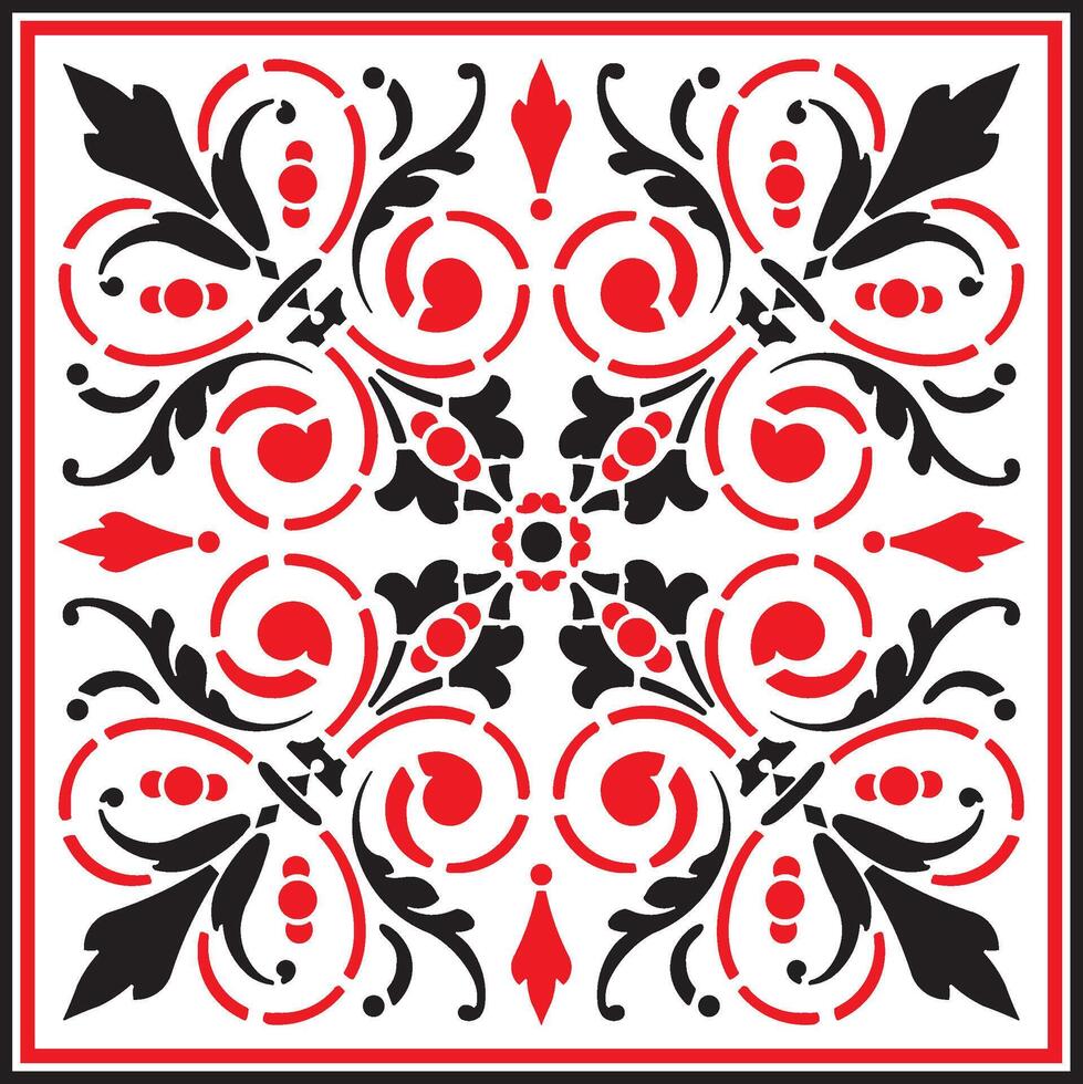 Vector square red classic ornament. A square with a black pattern. Ceiling decoration, ancient Rome, Greece.