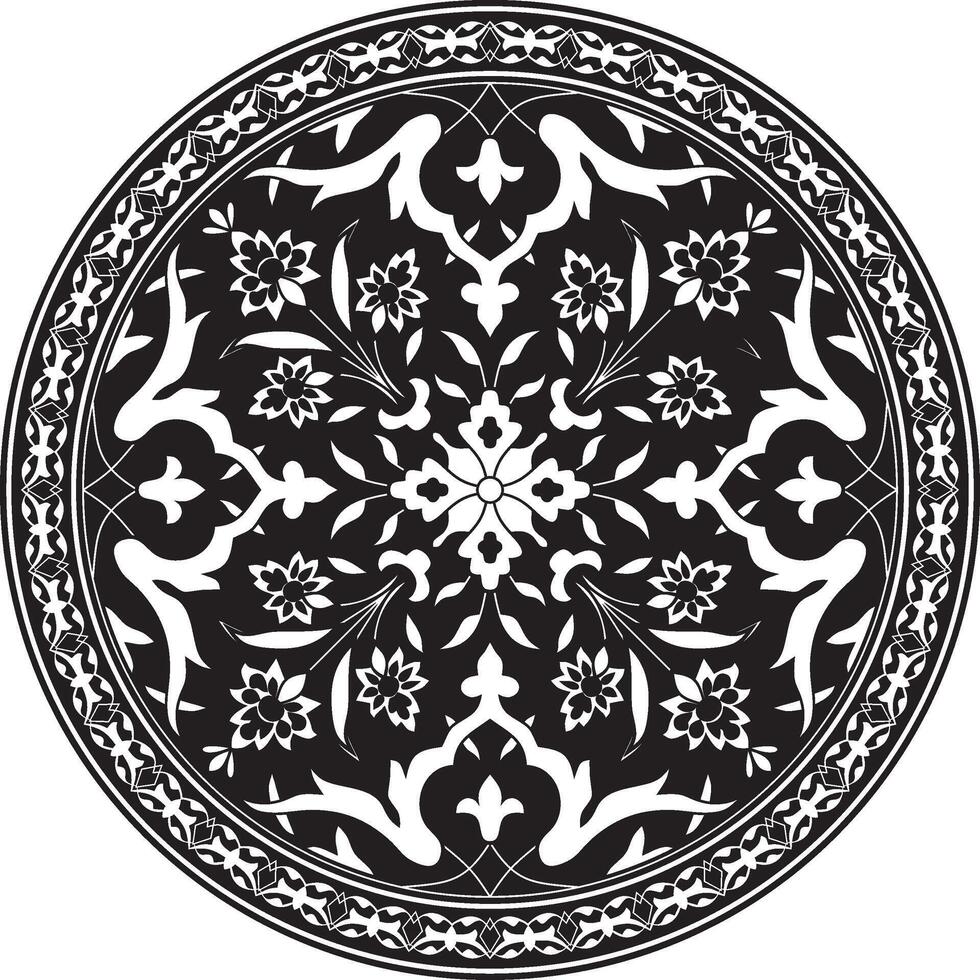 vector negro monocromo redondo turco ornamento. otomano círculo, anillo, marco
