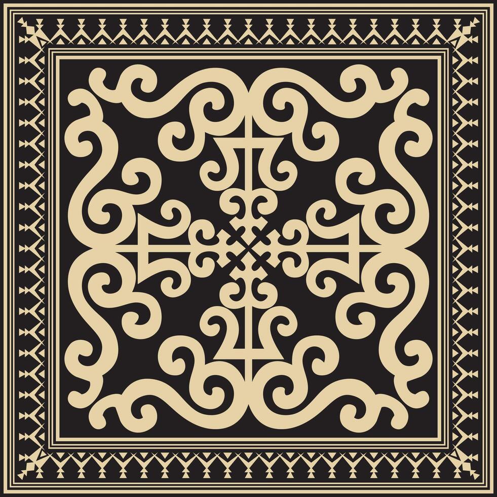 Vector golden and black square Yakut ornament. An endless rectangular border, a frame of the northern peoples of the Far East