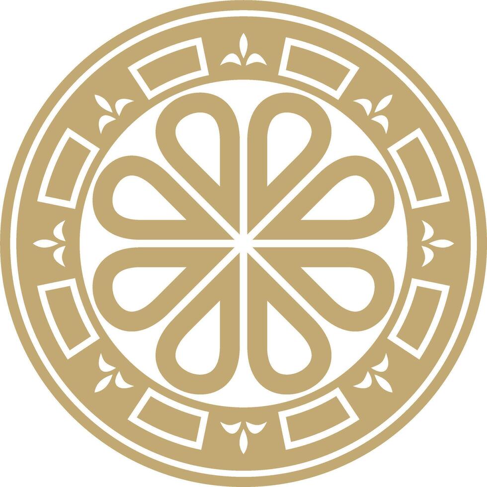 Vector golden round ancient Byzantine ornament. Classical circle of the Eastern Roman Empire, Greece. Pattern motifs of Constantinople