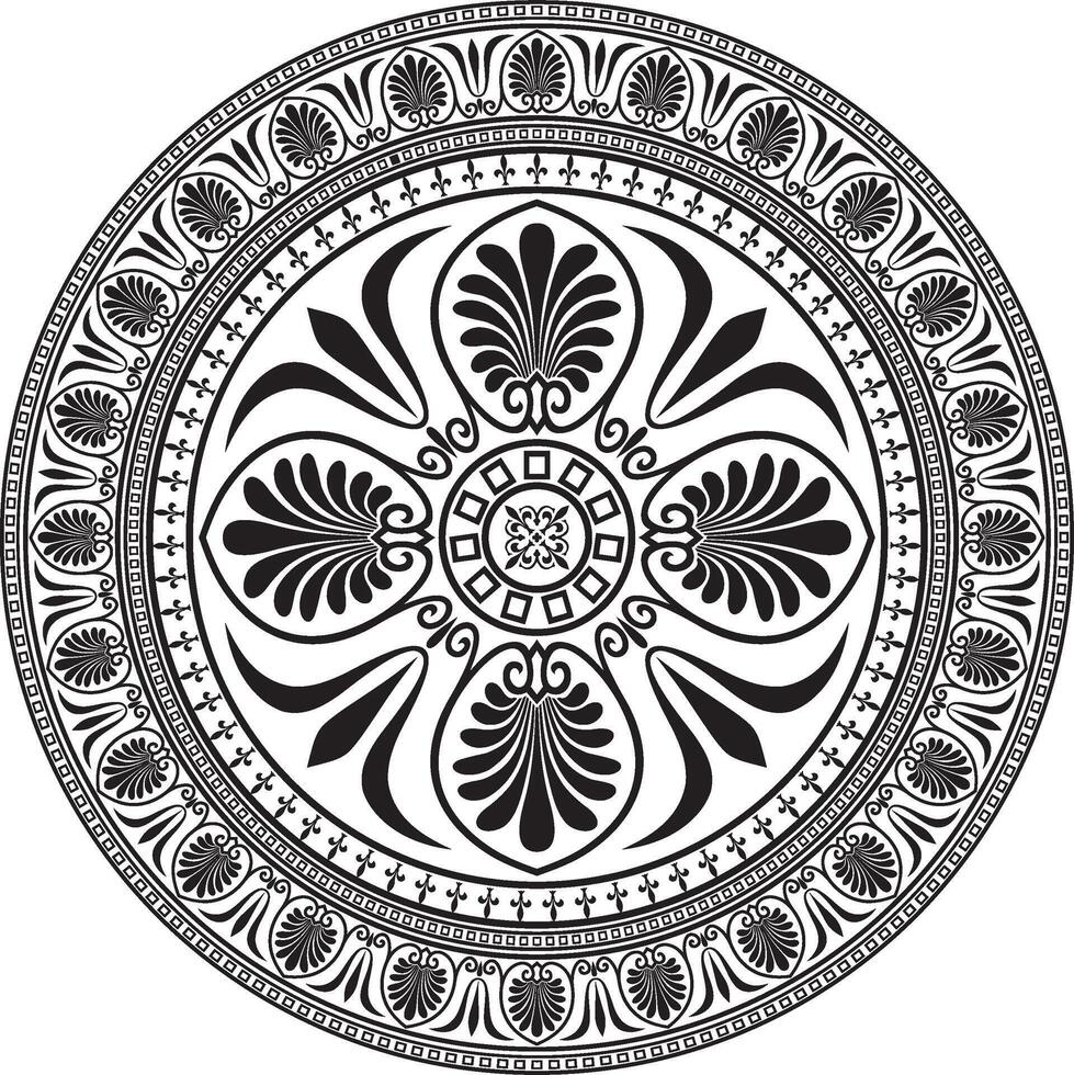Vector monochrome round classical ornament of Ancient Greece and Roman Empire. Circle, Arabesque, Byzantine pattern