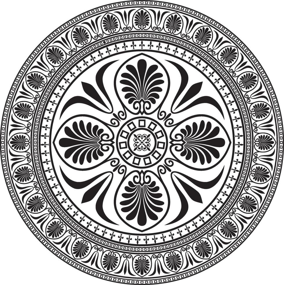 Vector monochrome round classical ornament of Ancient Greece and Roman Empire. Circle, Arabesque, Byzantine pattern