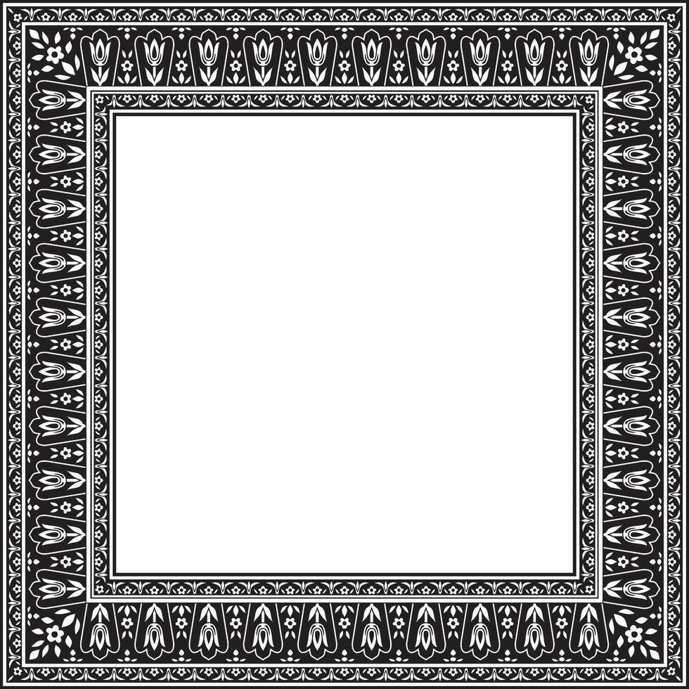 Vector monochrome black square Turkish ornament. Endless ottoman national border, frame